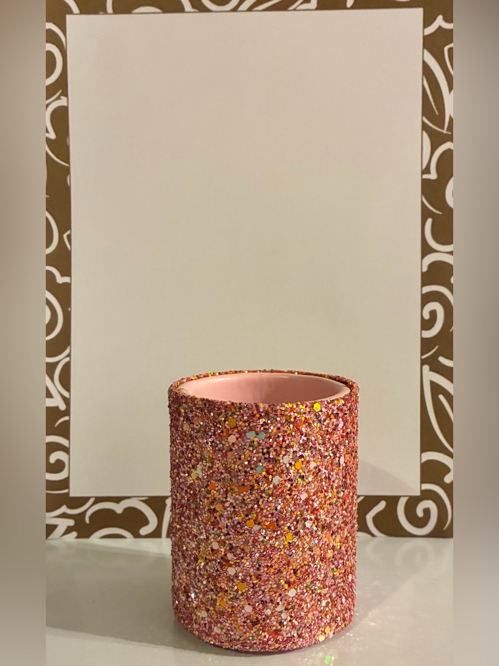 Glitter Pink Decorative Makeup Tumbler – Sparkling Pink Home Accent